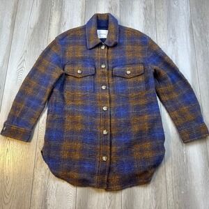 Wilfred Free The Ganna Wool Shacket Jacket Brown Blue Plaid Oversized Medium